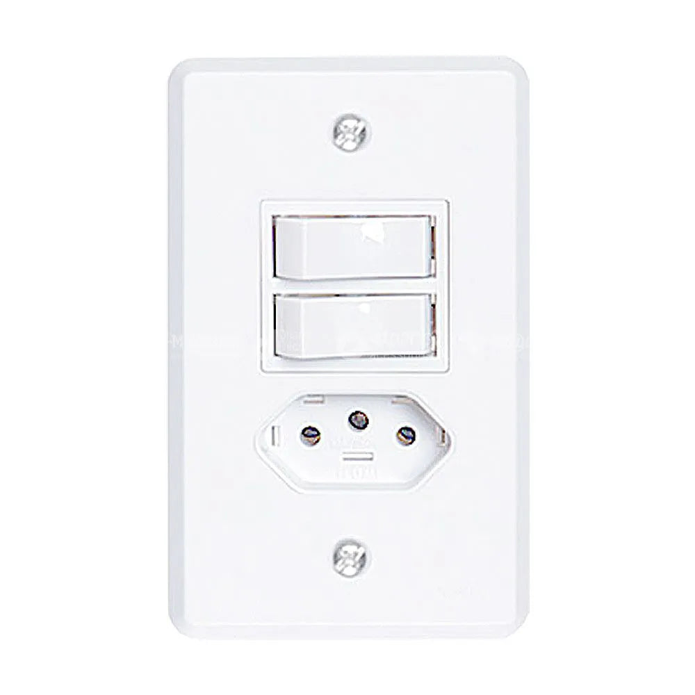 INTERRUPTOR DUPLO C/ TOMADA 6/10A 250V ILUMI SAFIRA