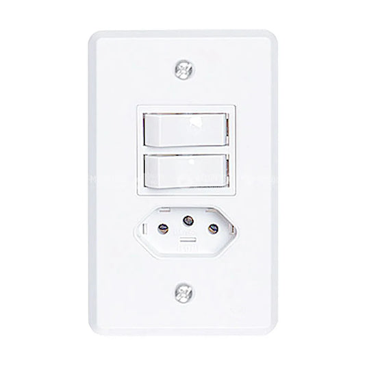 INTERRUPTOR DUPLO C/ TOMADA 6/10A 250V ILUMI SAFIRA